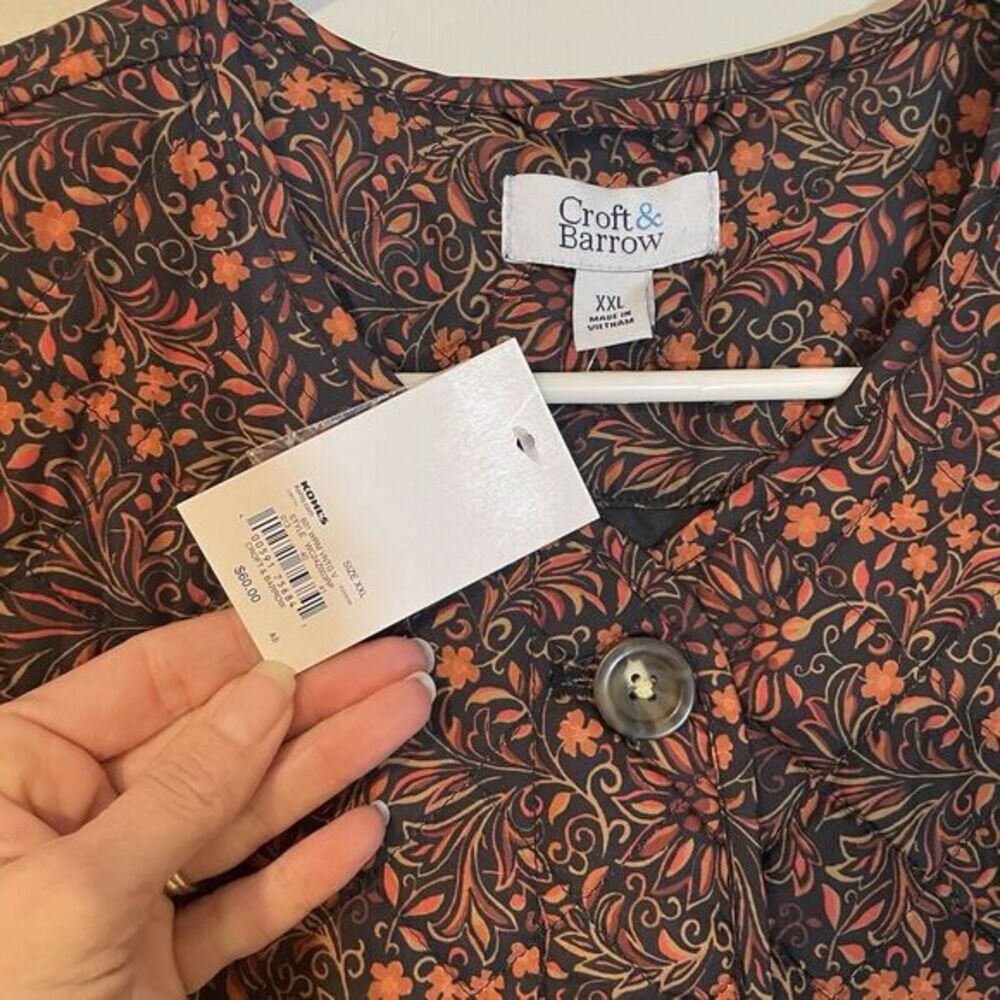Floral Quilted Jacket Women's Autumn Colors Orange Brown Button Jacket XXL NWT - Picture 4 of 11